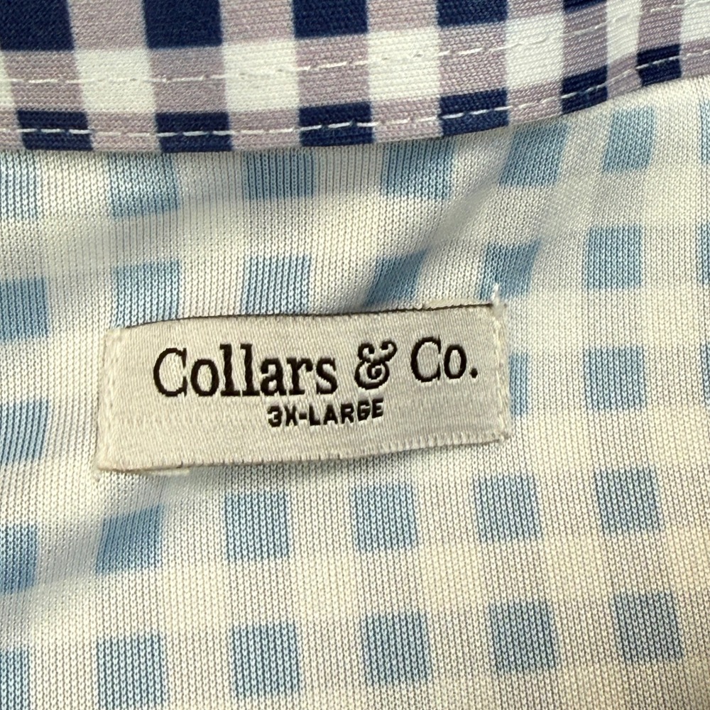 Collars & Co Men 3XL Polo Shirt Navy White Gingham Dress Collar Performance NEW - Picture 5 of 9